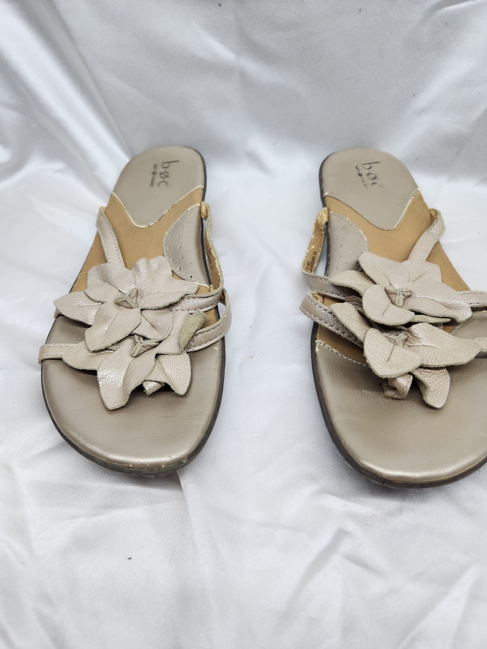 boc Beige Floral Leather Slide Sandals